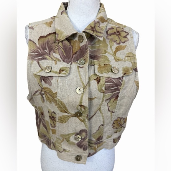 Casual Corner Vintage Floral Vest Size Large neutral earthy palette Button Up - Picture 2 of 6